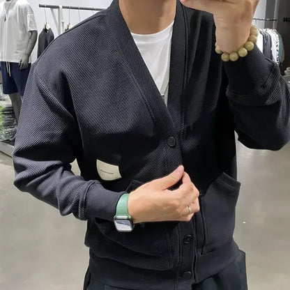 Men's Clothing Icon V Neck Cardigan Knit Sweater Male with Pockets Jumpers Tops Best Selling Products 2025 New in Knitwears A X