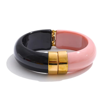 Yhpup 66mm Green Pink Brown Purple Acrylic Thick Bracelet Bangle for Women Stainless Steel Arrivals 2025 Wrist Jewelry Gift