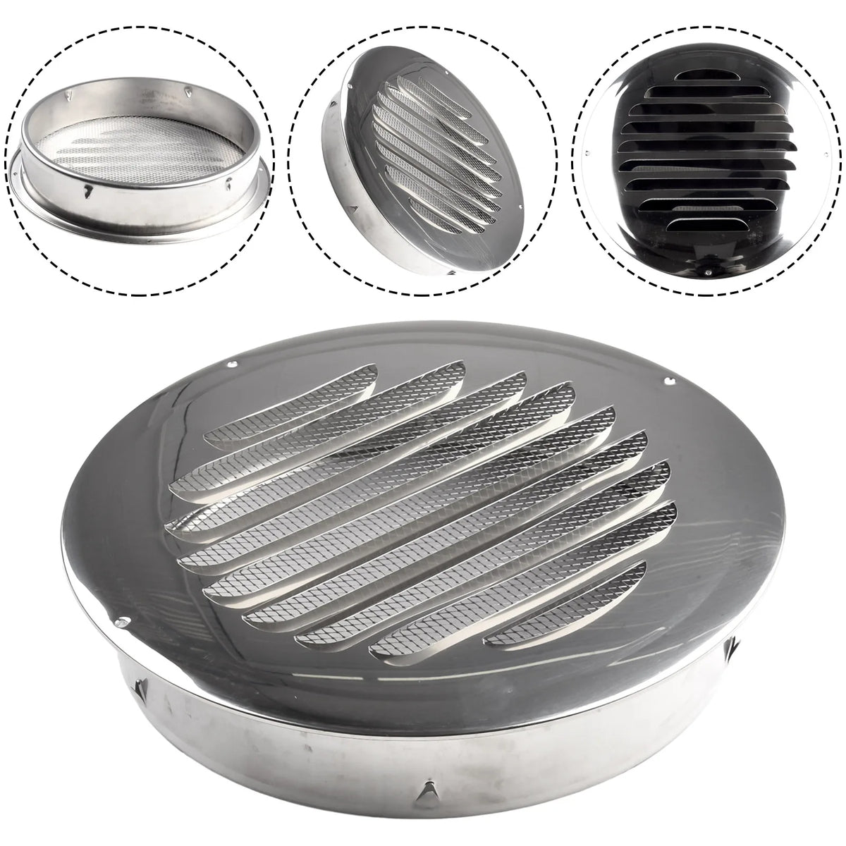 1PCS Circle Air Vent Grill Cover Stainless Steel Silver 70-160mm Round Exterior Wall Duct Ventilation Tool Accessories Home Part