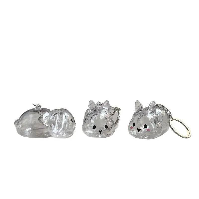 Cute Animal Rabbit Fur Organizer Keychain Bag Pendant Pet Souvenirs Cartoon Pet Hair Memorial Transparent Storage Box Keyring