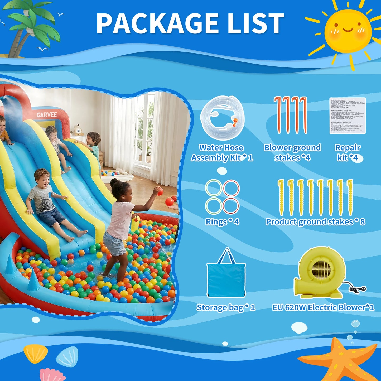 23FT All-Season Inflatable Water Slide Park, Kids Bounce House with Slide, Water Squirter, Climbing Wall and Pool for Backyard Outdoor Use