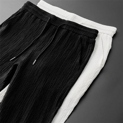 Summer Linen Set Men's Short Sleeve T-Shirt Tang Suit Style Casual Men's Wear Complete Set Lightweight Ice Silk Material