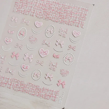 Shell Light Nail Stickers Small Fresh White Bow Ribbon Nail Charms Stickers Self Adhesive Nails 3D Decorations Parts DIY Decals