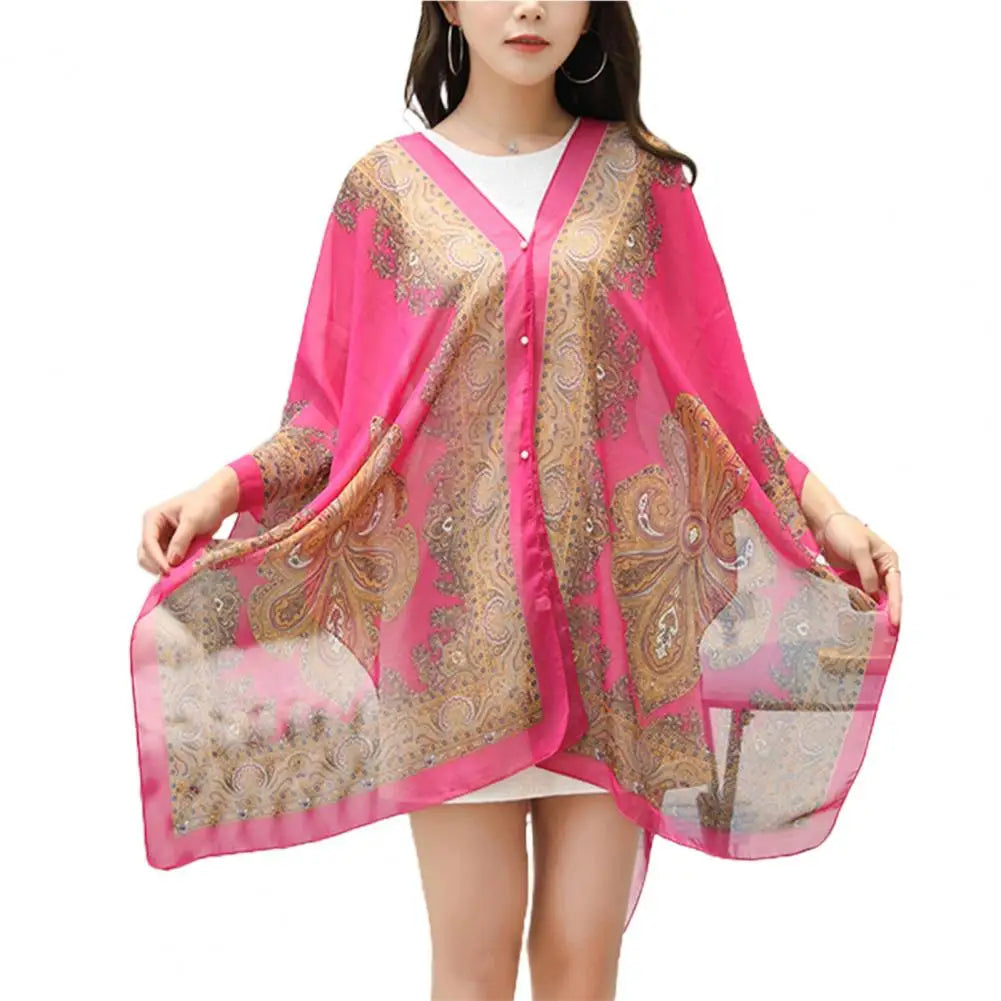 Women Shawl Cashew Print Beads Ladies Loose-fitting Sexy Cover Up for Vacation Woman Scarf Ladies Shawl
