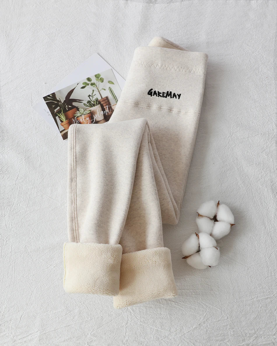 Women's Winter Leggings Ribbed Knitted Velvet Thermal Skinny Tights with Fleece Strech Cotton Beige Warm Leggings for Women 2025
