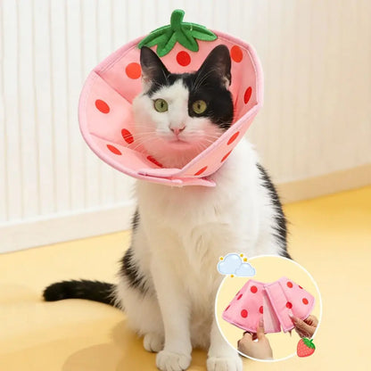 Cartoon Cat Elizabeth Collar Strawberry Bees Cat Neck Protective Circle Breathable Anti-Scratch Cat Dog Grooming Cover