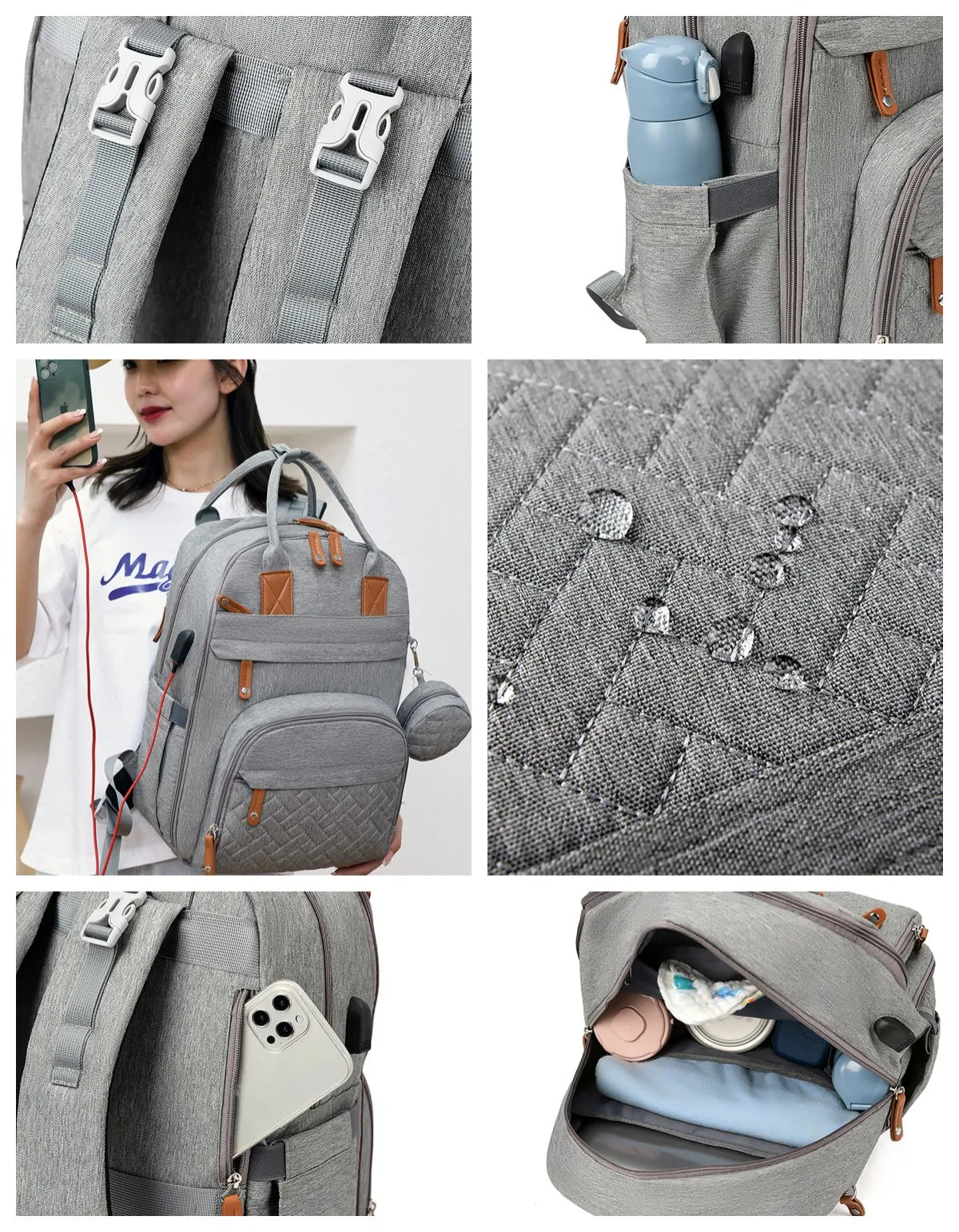 Diaper Bag Backpack Baby Essentials Travel Tote Multifunction Waterproof with Changing Station Pad Stroller Straps Big for Mommy