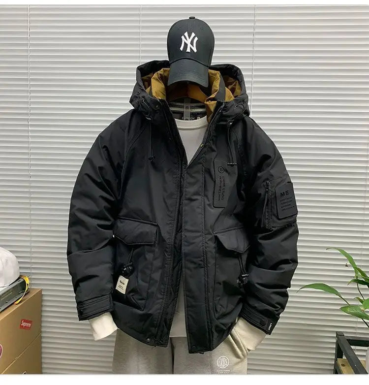 Luxury High-end Down Jackets Men Winter Warm Cargo Coat White Duck Down Coat Windproof Pockets Hooded Thick Parkas Canada