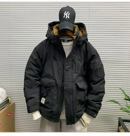 Luxury High-end Down Jackets Men Winter Warm Cargo Coat White Duck Down Coat Windproof Pockets Hooded Thick Parkas Canada