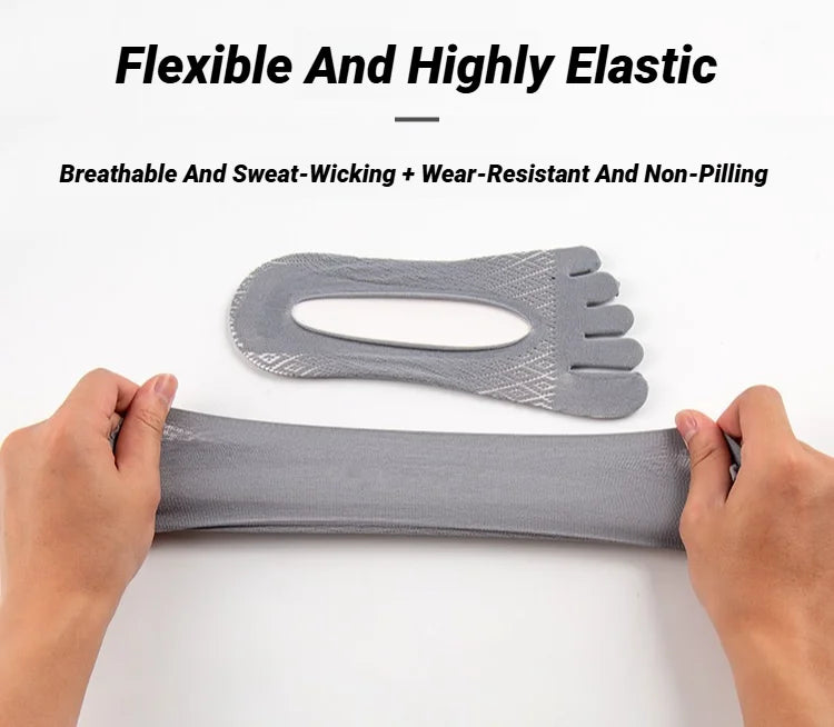 1/5 Pairs Summer Men's Invisible No Show Five Finger Socks Thin Velvet Non-Slip Mesh Breathable Elastic Solid Silk Soft