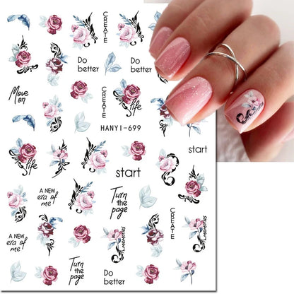 3d Nails Art Decals Spring Fruits Pink Full Tips Peony Magnolia Flowers Adhesive Sliders Stickers Decoration For Nails Manicure