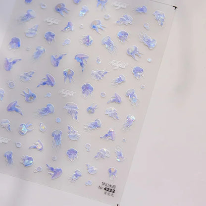 Colorful Bagful Jellyfish Bubbles Swimming Rings Rainbow Stars Ocean Starfish Self Adhesive 5D Nail Art Sticker Manicure Decal