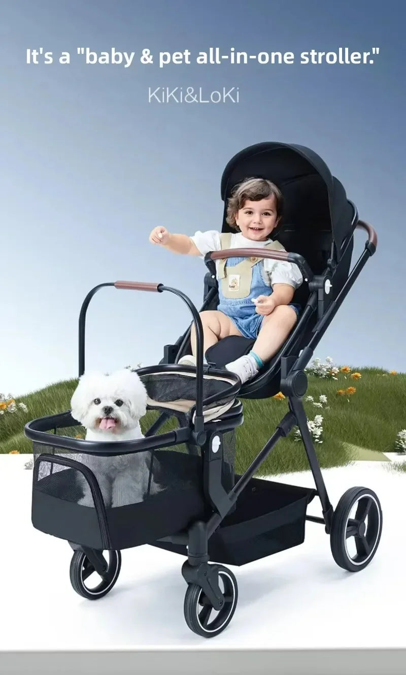 EU stock of pet strollers Double-seat stroller can carry both baby and pet Dual-mode seat, stroller with pet carrier