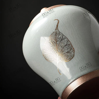 Human Cremation Urns for Ashes, Memorial Ash Holder, Keepsake Souvenirs Gift, Chinese-Style Leaf Ceramic Storage Decoration