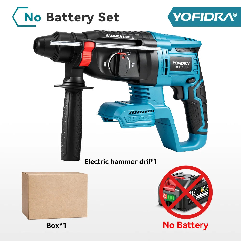 YOFIDRA 26MM Brushless Electric Hammer Drill Multifunctional Rotary Cordless Rechargeable Power Tools For Makita Battery Pin