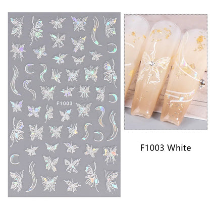 Black and White Love Flowers Line Art 3D Stickers Nail Decals Nail Art Accessories Butterfly Rose Nail Stickers Nail Sliders