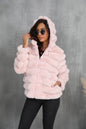 2026 Faux Fur Women Coats Hooded Full Sleeve Short Coat Zipper Thick Warm Solid Temperament Elegant Splice Autumn Winter