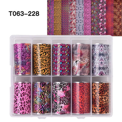 10 Patterns New Metal Nail Foils for Transfer Paper Stickers Floral Chameleon Nails Wraps DIY Water Marble Nail Art Decorations