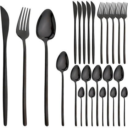 24pcs Christmas Dinnerware Set Stainless Steel Cutlery Set Gold Western Tableware Fork Knife Spoon Flatware Set Silverware Set