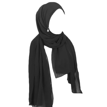 Muslim Hijab Arab Turkish Hijab with Zipper Chiffon Scarf Women's Fashion Plain Hijab Wrap Solid Color Shawl Headscaf 71x180cm