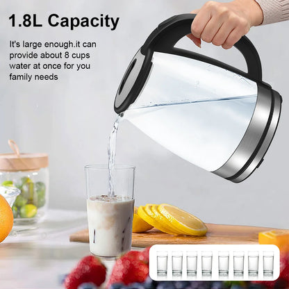 220V 1.8L Electric Kettle Glass Tea Kettle Water Boiler Home Kitchen water heater,Dry Boiling Protection
