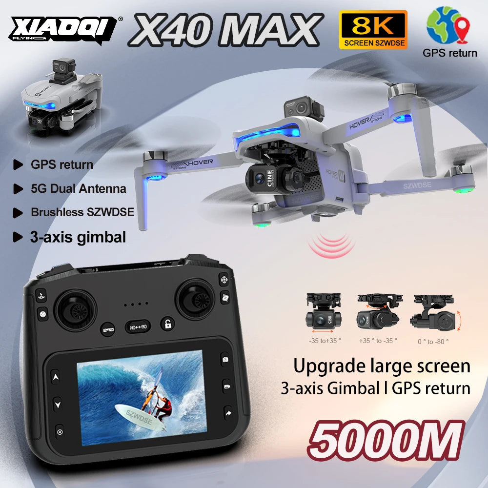 X40 PRO GPS Drone Profesional 8K HD Camera 3-axis Gimbal Aerial Brushless Motors 360° Obstacle Avoidance 5G FPV Security Drones