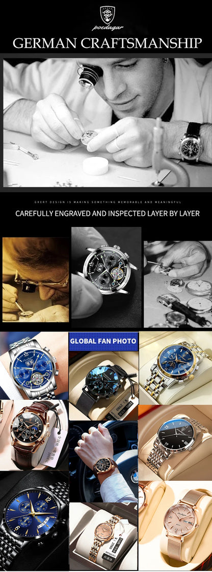 POEDAGAR Top Original Watch For Man Luxury High Quality Waterproof Man Wristwatch Quartz Leather Men's Sports Watches Male Reloj