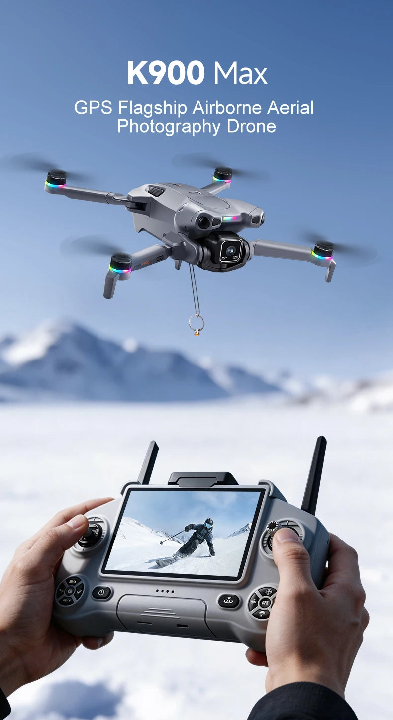 K900 Max GPS Drone 4.5-inch Screen Dual HD Camera,Obstacle Avoidance Professional Brushless Foldable FPV Quadcopter Airdrop Dron