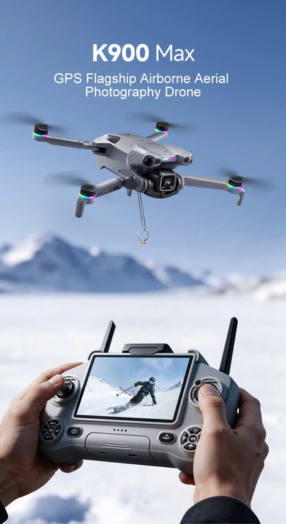 K900 Max GPS Drone 4.5-inch Screen Dual HD Camera,Obstacle Avoidance Professional Brushless Foldable FPV Quadcopter Airdrop Dron