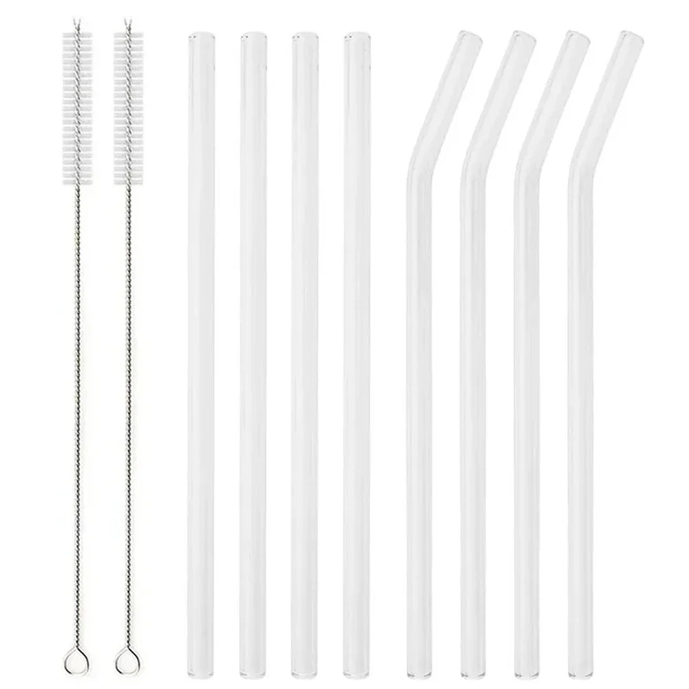 8Pcs Reusable Drinking Straw Colorful Glass Straws Eco-friendly High Borosilicate Glass Straw Glass Tube Party Bar Drinkware