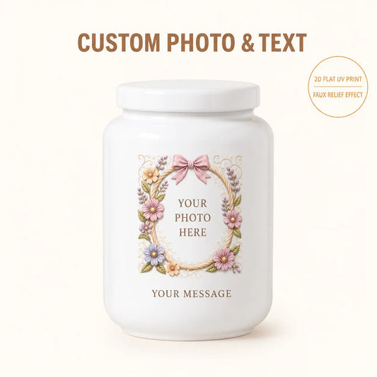 Custom Pet Memorial Ashes Urn with AI Generated Photo Ceramic Relief | Personalize with Name Or Memorial Message | 2D Printed No