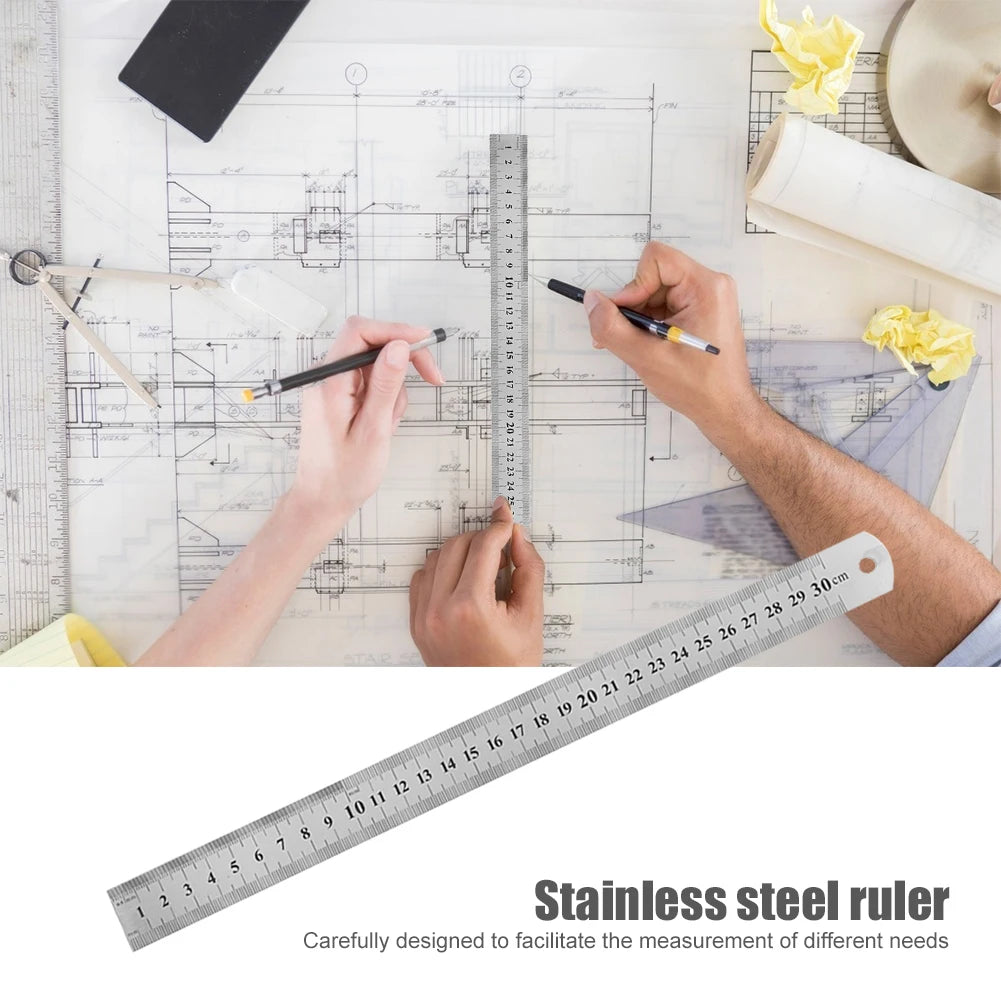 Metal Scale Stainless Steel Straight Ruler Measuring Stationery Drafting Accessories Hand Measuring Tool School Office Supplies