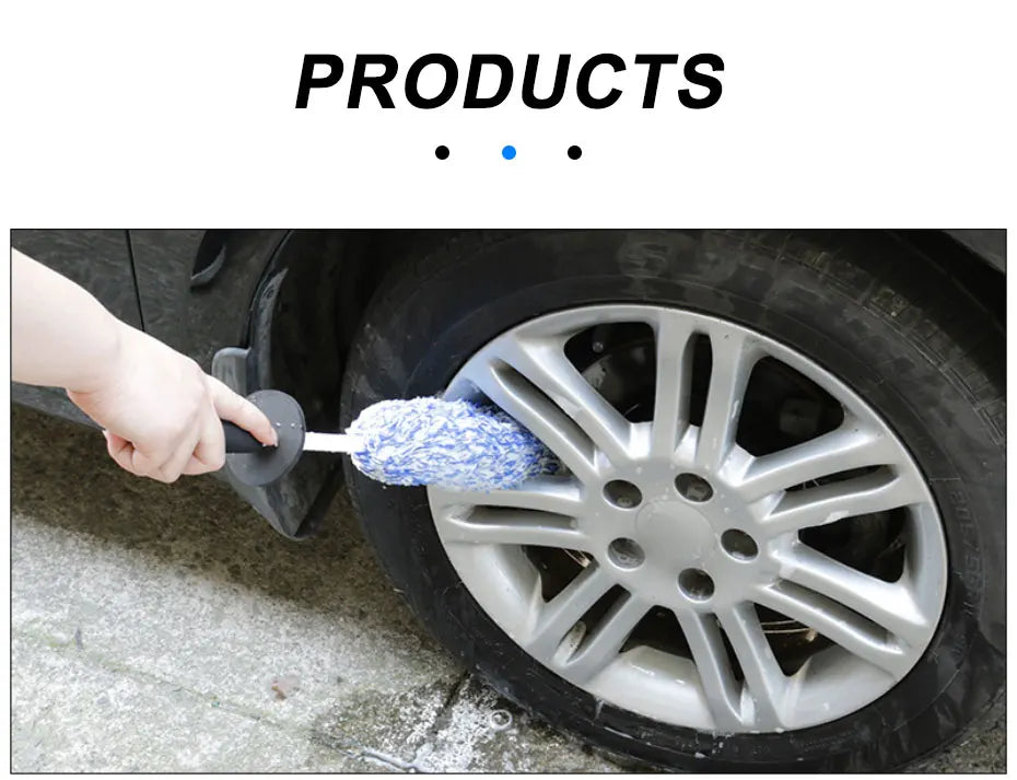 SEAMETAL Microfiber Car Wash Brush Cleaning Gloves Plastic Handle Wheel Brush Double-Side Absorbent Clean Glove Car Washing Tool