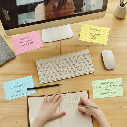 500 Pcs Color Index Cards 3x5-inch Ring Flash Cards Double-Sided Ruled Note Cards Grid-Ruled Study Cards Heavy-Duty Note Cards
