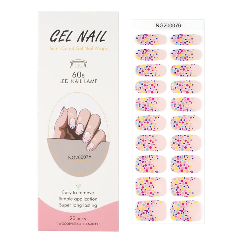 20/22Tips UV Semi cured Gel Nail Stickers Waterproof Long Lasting Full Gel Nail Wraps Press On Nail Decal DIY Manicure