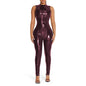 PVC Sleeveless Jumpsuit for Ladies, Wet Look, Shiny Patent Leather, O-Neck Bodycon, Tank Catsuit, Stretch Slim Rompers, Sexy