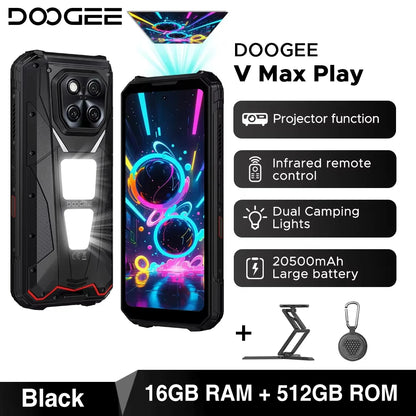 DOOGEE V Max Play 5G Projector Rugged Phone 6.78" Display 20500mAh Battery Dual Camping lights Dimensity 7300 NFC Smartphone