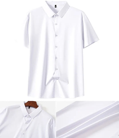High Quality Summer Business Shirts For Men Short Sleeve Button Wrinkle Free Elasticity Social Black Office Dress Shirts US Size
