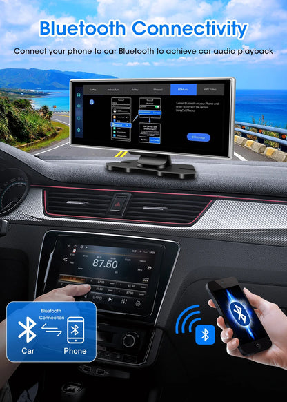 10/11.26 inch Dash Cam 4K Car DVR Wireless Carplay & Android Auto GPS Navigation Video Recorder Dashboard Dual Lens Wifi FM AUX