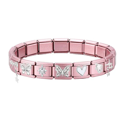 Pink Color Y2K Butterfly Star Bow Rabbit Heart Pendant Italian Charm Links Fit 9mm Stainless Steel Bracelet DIY Making Gifts