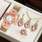 5PCS Luxury Rhinestone Women Watches Jewelry Set Fashion Adjustable Bangle Ladies Quartz Wristwatch Reloj Mujer（Without Box）