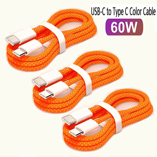 1-3PCS 60W Type C to Type C Super Fast Charging Cable Data Cord For Phone15 16 Huawei OPPO vivo IQoo Quick Charing USB C Cables
