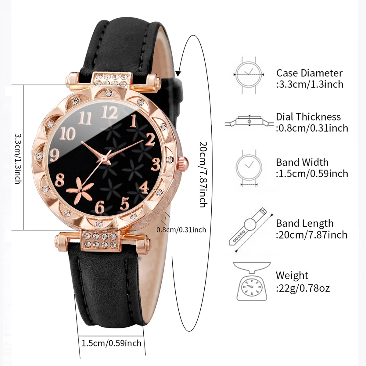 7PCS/Set Fashion Rhinestone Women's Watch Leather Band Female Quartz Watches (Without Box）