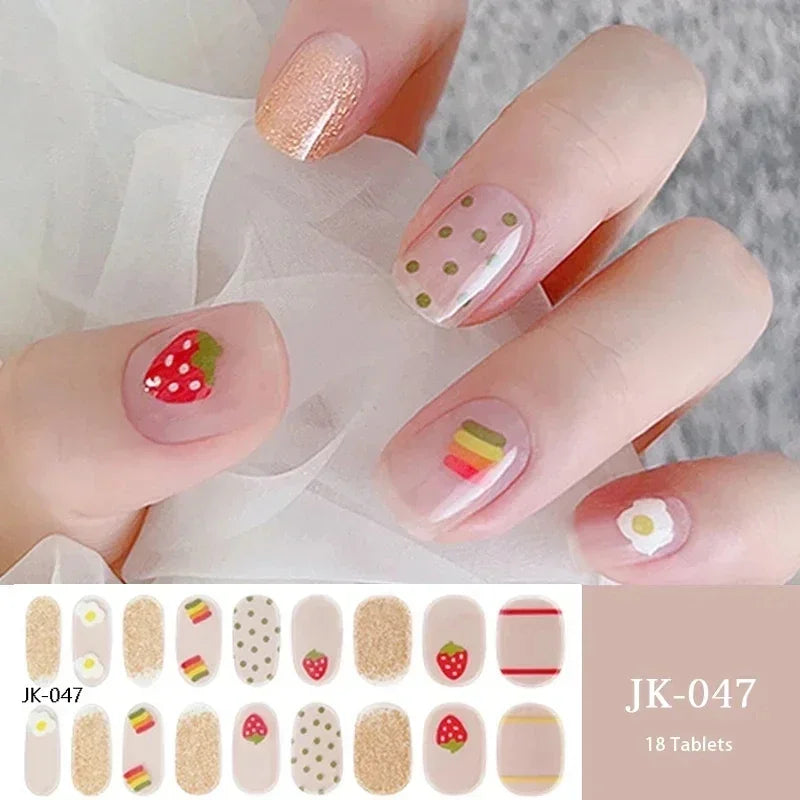16/18/20Tips Semi-Cured Gel Nail Strips Adhesive Full Cover Stickers for Nails UV Lamp Need Press On Nails Fashion Manicure