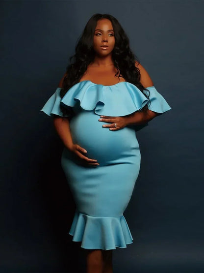Maternity's Women Clothes Pregnancy Dresses Evening Solid Ruffles Off The Shoulder Maternity Dress Photography Summer Clothing