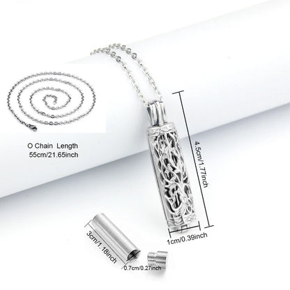 Cylinder Urn Necklace for Ashes Tree of Life Cremation Jewelry Hollow Cylinder Vial Pendant Necklace Memorail Ashes Lockets