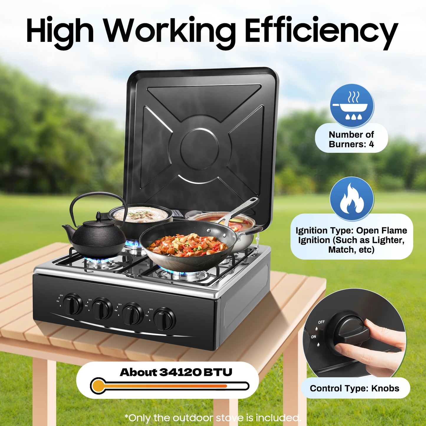 4-burner Natural Gas Stove NG/LPG Gas-stove 49*49*79cm for Family or Outdoor Stove Cooker