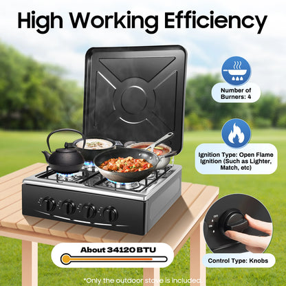 4-burner Natural Gas Stove NG/LPG Gas-stove 49*49*79cm for Family or Outdoor Stove Cooker
