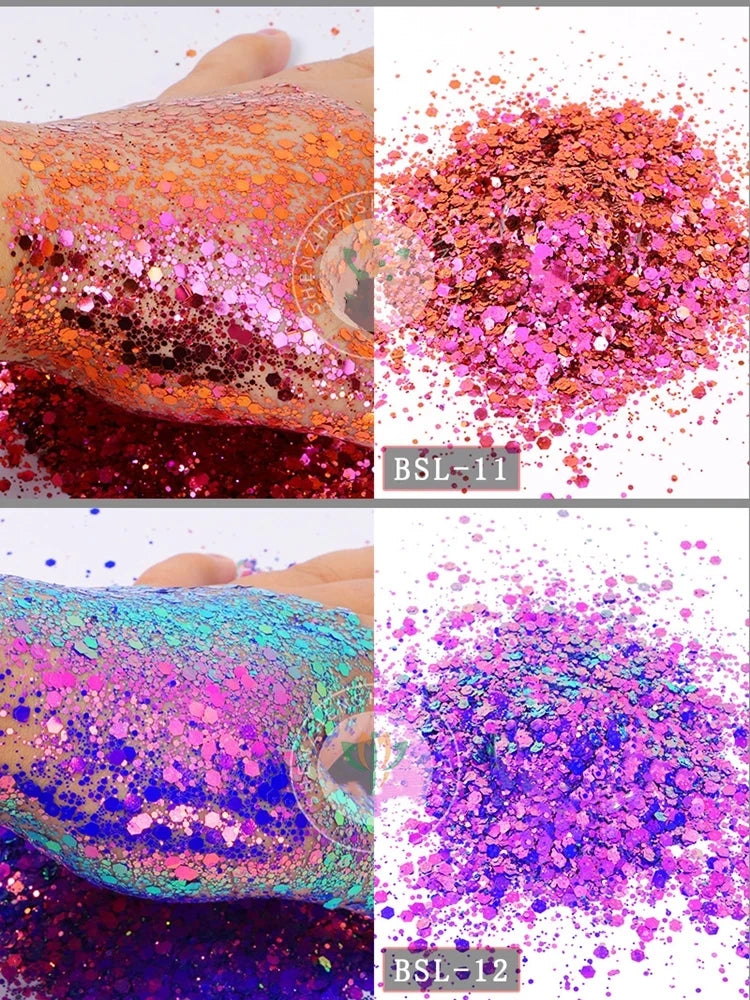 5g/BagGlitter Chameleon Nail Flakes Iridescent Chameleon Nail Powder Holographic Laser Colorful Nail Sequins 120 Colors Mix Size