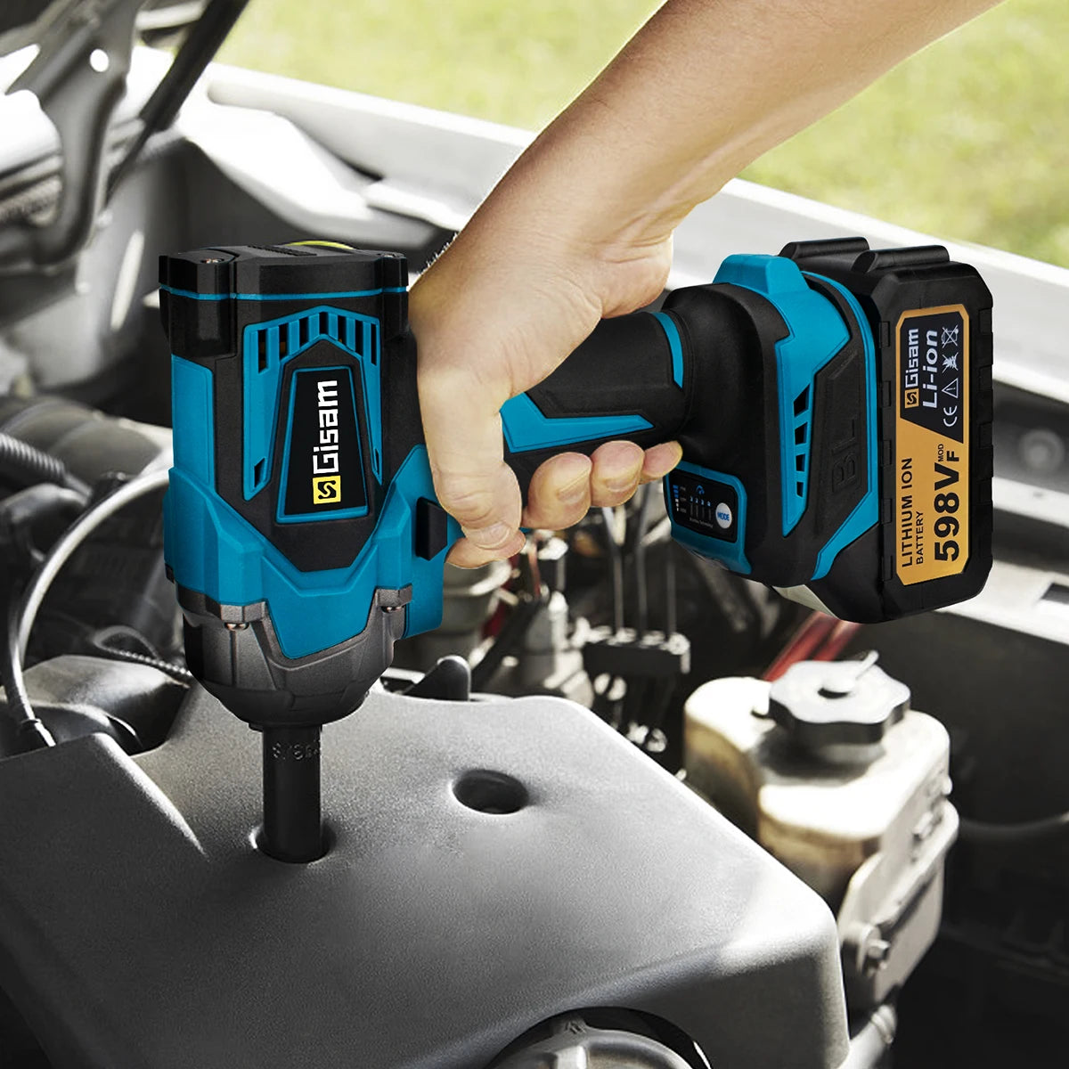 Gisam 1200N.M Torque Brushless Electric Impact Wrench 1/2 inch Cordless Wrench Screwdriver Power Tool for Makita 18V Battery Pin